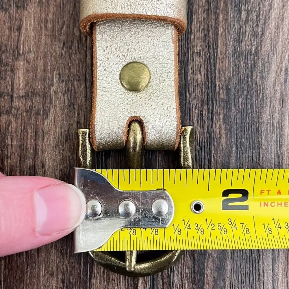 American Eagle Gold Leather Belt Boho Solid Brass Buckle USA Made Size Medium